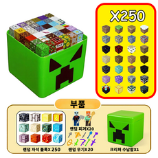 SUUNI 마인크래프트 월드 빌더 랜덤 캐릭터 자석 블록 완구 세트 (수납함 포함), 크리퍼 수납함, 250개