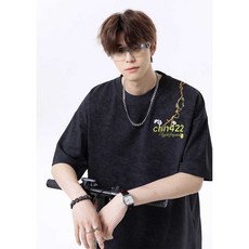 티셔츠 헤비 덩굴 플라워 반팔 남성 커플 여름 프린팅