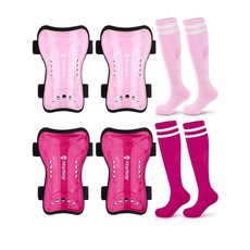 Hryrbay 아동용 축구 정강이 보호대 및 양말 2쌍 세트 유아 패드 보호 장비 만 3-15세 남아 여아용 훈련 또는 월드컵에서 영감을 얻은 게임에 적합 블랙 로열 블, Rose Red, Pink