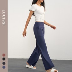 LUCISSI 高腰寬鬆瑜珈褲 顯瘦闊腿褲 瑜珈長褲 保暖磨毛 口袋瑜珈褲 含大尺碼 瑜珈寬褲 梨形褲子 闊腿褲