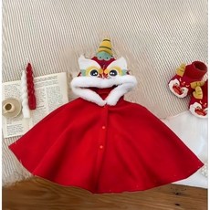 寶寶龍年獅頭連帽斗篷外套，嬰幼兒冬季保暖披肩