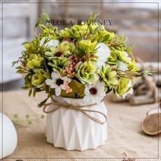 仿真花植物花藝小盆栽 室內家居擺件設客廳辦公桌裝飾 假花乾花花束花瓶 園藝插花擺件, 小碎菊綠色（包含花瓶）