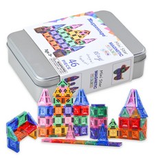 티토 미니 맥타일즈 자석 블럭 46pcs 60pcs 마그네틱 블록 교구 놀이, 1세트, 비비드 투명 46pcs