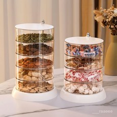 透明多層旋轉零食乾果盒 家用客廳茶几糖果收納盤, 1個, 透明【單層】無蓋,PET/堅果糖果髮飾首飾收納盒