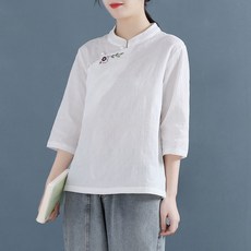 ORZQU 여성 여름 개량한복 상의 면마 셔츠 자카드 미니멀 우아한 저고리