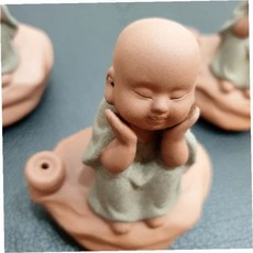 아기 스님 조각상 향꽂이 받침대 세트 명상 공간 장식 인테리어 소품 힐링 분위기, 1개