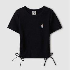 WHO.A.U 短袖短版T恤 鈕扣迷你熊修身上衣 韓系短版設計, B款黑色-M（台現）, B款黑色