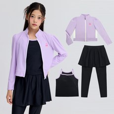 [에스티홀리데이] 주니어 여아용 집업래쉬가드 3P 상하세트 수영복 ST512 비치백포함