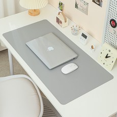 BAGEL蓓果 皮革滑鼠墊 加大滑鼠墊 質感厚實 滑鼠桌墊 皮革桌墊 電腦桌墊 鼠標墊 防水滑鼠墊 長, 1個, 淺灰｜大款90x40cm(贈同色綁帶), 淺灰