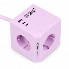혼스 초고속충전 고용량 큐브멀티탭 멀티포트 4000W 2M SF코팅, 1개, 퍼플(PD20W)