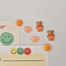 데일리스토어 곰돌이 과일 마그넷 6P 냉장고자석 현관자석 인터레어 마그넷, B오렌지