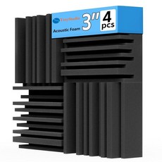 TroyStudio 두꺼운 어쿠스틱 폼 패널 30.5 x 7.6cm(12 12 3인치) 광대역 흡음 4개 고밀도 방음 패딩 타일 녹음 스튜디오 흡수기 그루브 장식 3D