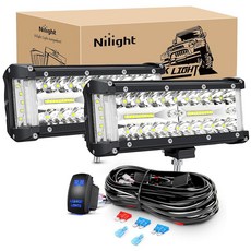 NILIGHT LED 5인치 라이트 2PCS 12 스팟 120W 000 콤보 앰버 플러드, 4 White Side Shooter Pods + Wi