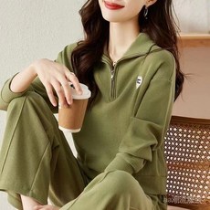 OHB1 早秋連帽衛衣套裝女：秋冬時尚休閒運動風直筒闊腿褲兩件套大學套裝