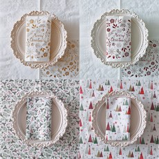 오릴리 크리스마스 파티 플라워 디자인 종이 냅킨 홀리데이 4탄, 2세트, 20개입, 홀리 윈터 33cm