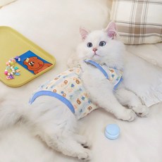 큐트스마트 반려동물용 스냅 버튼 조절형 올인원 코튼 티셔츠, 1개, 블루