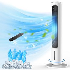 윈도우리스 휴대용 에어컨 91.4cm(36인치) 증발식 에어 쿨러 리모컨 포함 2.5L 물탱크 및 아이스 팩 4개 12시간 타이머 자동 꺼짐 70° 진동 침실 거실, 윈도우리스 휴대용 에어컨, 91.4cm(36인치) 증발