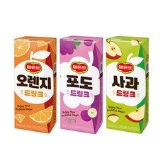 델몬트 드링크팩 3종 190ml 오렌지 5팩+포도 5팩+사과 5팩 총15팩, 15개