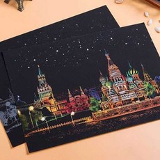diy 그림 그리기 스크래치 나이트뷰 풍경 색칠 취미 만들기수업 컬러링북, 열기구, 열기구