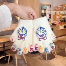 【臺灣出貨】奧特曼手套 五指手套 兒童奧特曼手套冬天毛絨保暖分指卡通可愛手套學生寫字防寒五指 兒童手套 兒童冬季手套 V