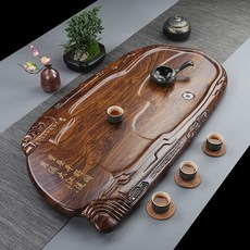 黑檀木茶盤 實木精雕雙龍戲珠 大號加厚排水茶具茶海, 大磐石酸枝紋88x45x5cm, 1個