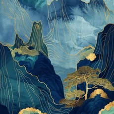 풍경화 블루 마운틴 나무 숲 소나무 사원 금빛 태양 포스터 캔버스 그림 인쇄, 3. 10