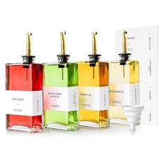 Sweet grain 주방용 올리브 오일 디스펜서 병(4팩) - 36개의 라벨과 실리콘 깔때기가 있는 500ml(17온스) 오일 및 식초 디스펜서 유리 간장 디스펜서 - 골드, Sweet grain 주방용 올리브 오일 디스펜서 병(