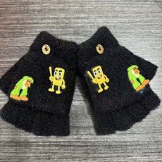 卡通兒童手套山海經翻蓋半指秋冬保暖加絨加厚可愛趣味防風防寒 GEYR