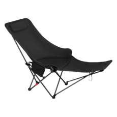 露營折疊躺椅 四檔調節高背月亮椅 附收納袋, 四檔腳拖躺椅免安裝高背黑色贈收納袋, 1個