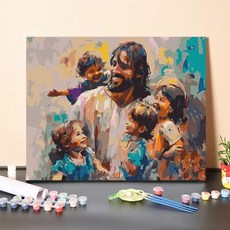 유화 diy 예수님 그림 페인팅 색칠하기 거실 쇼파뒤 액자 교회 그리스도 아이와 함께, 40x50, 1세트, 예수님그림