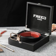 FREED 時尚金色馬蹄扣頭層牛皮商務皮帶