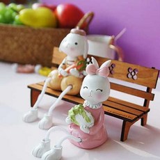 앉은 배추 당근 토끼 2P세트 미니어처 장식인형, 본상품
