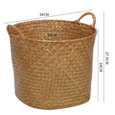 빨래 보관함 박스 의류 손잡이 수납함 라탄바스켓, R. 해초 가장자리 이중 귀 풀 노란색 소형