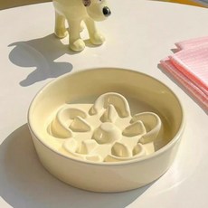 日初 Sunrise 寵物陶瓷慢食碗 防噎 狗碗 貓碗, 1個, 米色(不含木架), 米色(不含木架)