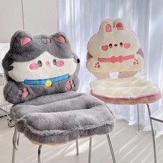 可愛卡通造型椅墊 辦公室加厚毛絨座椅墊 居家學生電腦椅坐墊 靠墊一体式, 黑猫坐垫,小号坐垫40*40+腰靠