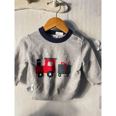 GAP 嬰幼兒 火車圖案 針織毛衣 灰色, 1個