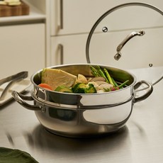 세렌지오 3중 바닥 스텐 바포레 클래시코 스티머 강화유리뚜껑 포함, 1개, 28cm