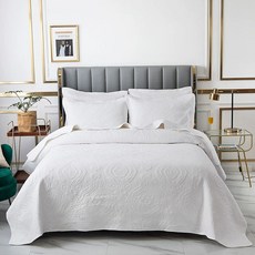 침대 전체 덮개 이불 침구 230cmx250cm, 화이트 꽃병