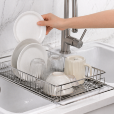 분리형 스테인리스 304 식기건조대 물빠짐 싱크대 건조랙 트레이형, 1개, 실버, 1단