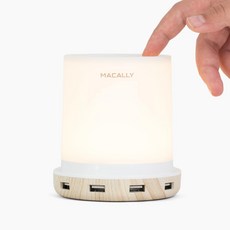 스탠드용 Macally 소형 터치 램프 - USB 포트가 있는 침대 옆 작은 공간을 위한 3방향 조광식 짧은 테이블 침실의 야간 조명 및 충전기로 사용
