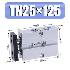 1pcs 공압 실린더 더블로드 TN 25 보어 5/10/15/20/25/30/35/40/50/60/70/80/90/100/125/150mm 치기 알루미늄 합금, TN25x125