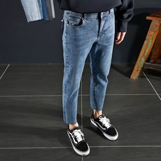 男款9分彈力錐形牛仔褲