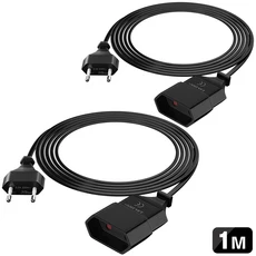 TV 컴퓨터용 익스텐션 케이블 전원 EU 플러그 코드 플랫 2 핀 250V 유로 C타입 팩 1m, 01 2개 블랙