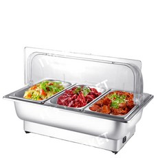 상업용 전기 가열식 스테인리스 뷔페 스토브 호텔용 절연 스토브, 3칸 13L 깊이 투명 커버 온도 조절