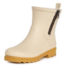 여성 가을 겨울 부츠 Laura Ashley 여성용 레인 부츠 미드 컷 고무 - 측면 지퍼가 달린 방수 앵클 아이보리 10 147823