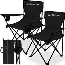 메디플릿 접이식 휴대용 팔걸이 경량 암체어 캠핑 의자, 2개, 블랙