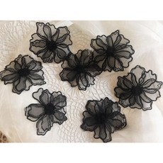 간자 더블 레이어 레이스 꽃 아플리케 자수 패치 바느질 DIY 수제 공예 웨딩 드레스 장식 5 개 6cm, black, 5개