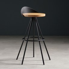 復古黑色高腳凳 附靠背 吧台椅 簡約休閒設計 實木坐墊 鐵藝椅腿, 櫸木坐板+鐵腳 坐高75cm, 詳見包裝