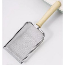 木桿不銹鋼貓砂鏟4mm細孔，鏟屎神器，不銹鋼貓砂鏟，木柄貓砂鏟，細孔貓砂鏟, 1個, 原色