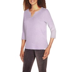 Orvis 여성용 7부 소매 피마 면 티/상의 사이드 슬릿 블랙 화이트. XXL